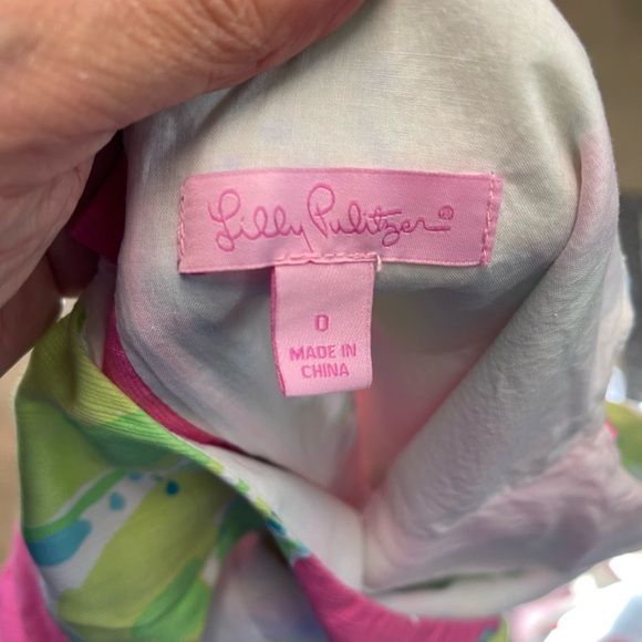 LILLY PULITZER Pink Lemonade Delia Shift Dress Lime Lemon Print Size 0 - Picture 6 of 8